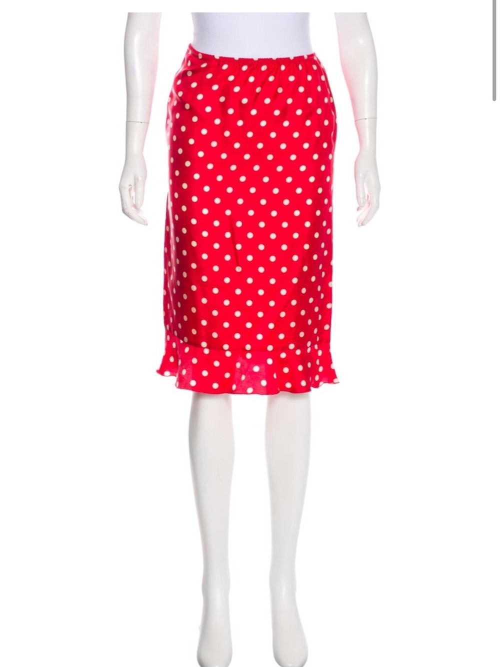 Joseph silk Red Polka Dot Midi Skirt with Ruffle Hem